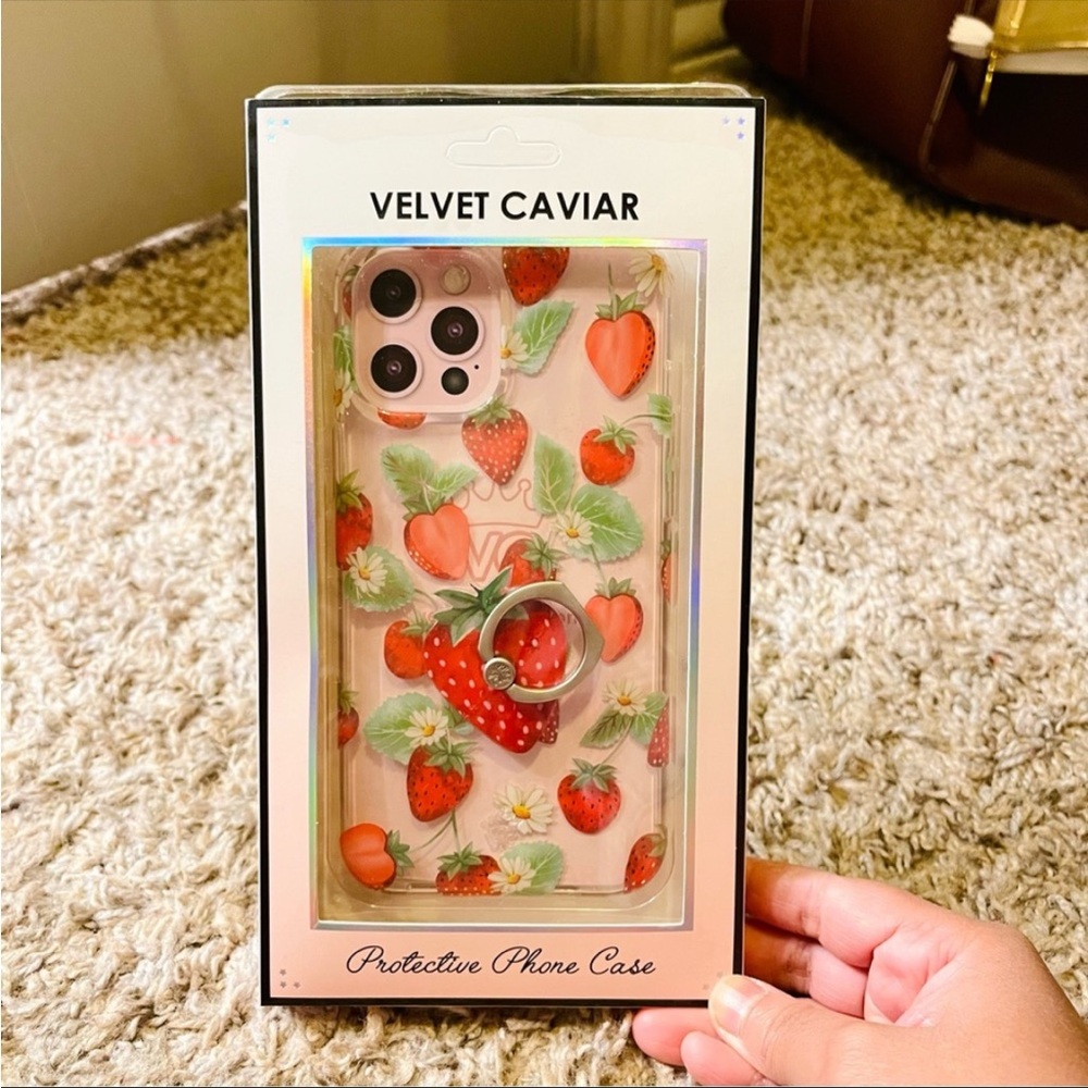 VELVET CAVIAR IPHONE 12 PRO MAX CLEAR STRAWBERRY CASE & STRAWBERRY GRIP | NWT